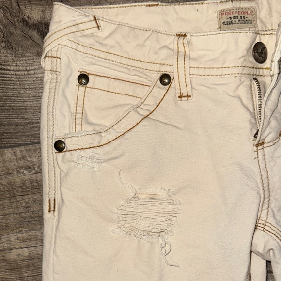 Free People Cream Distressed Pants - Picture 5 of 8
